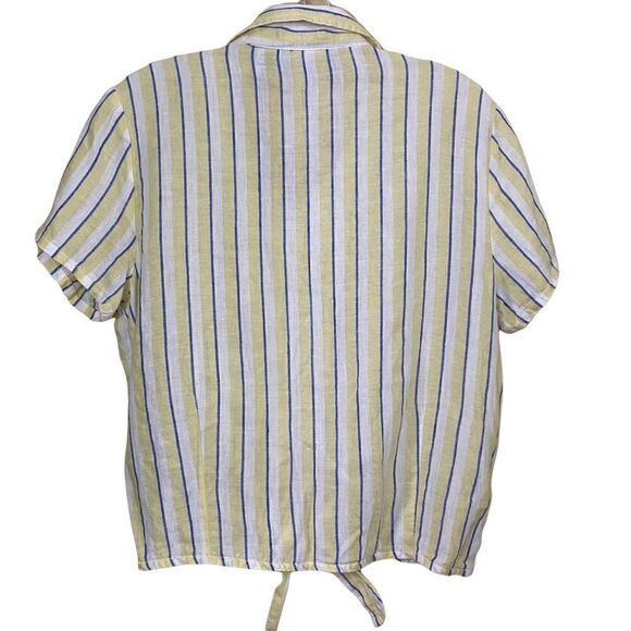 Rachel Zoe Linen Striped Tie Bottom Button Down Blouse Size Medium - Picture 5 of 5